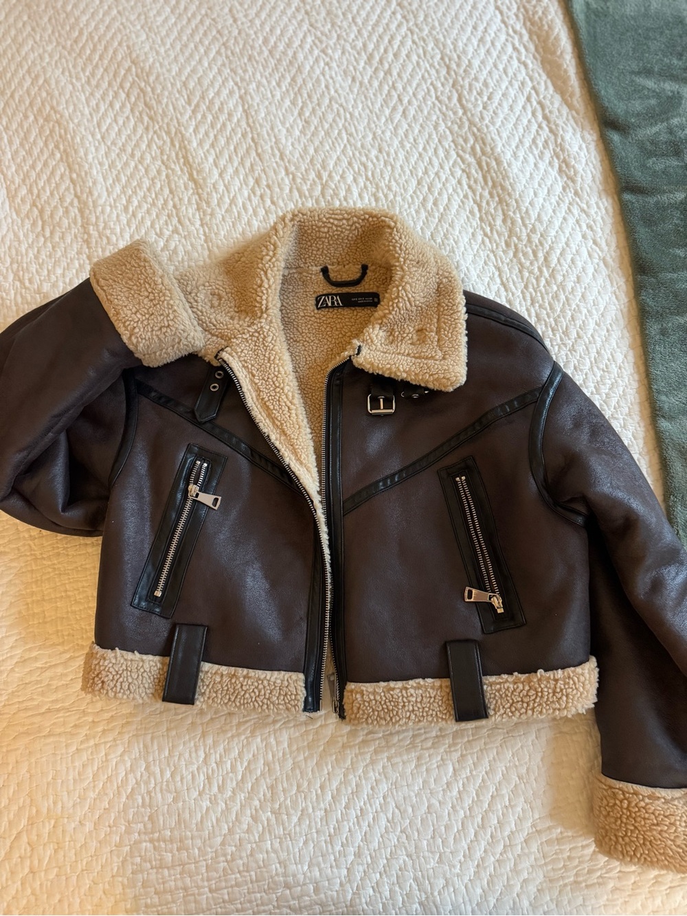 ZARA Brown Shearling Aviator Jacket l